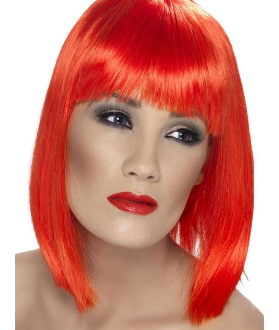 Neon Red Blunt Glam Wig