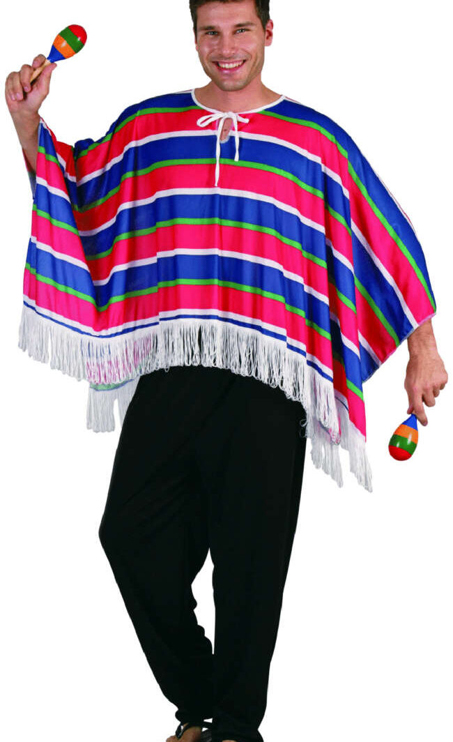 Mexican Poncho Red/Blue