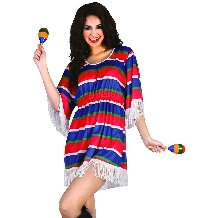 Mexican Ladies Poncho Dress Red/Blue/Green/White